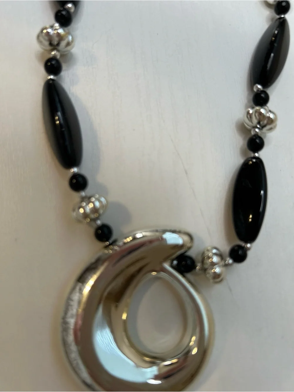 Classic Black and Silver Pendant Necklace & Earring Set